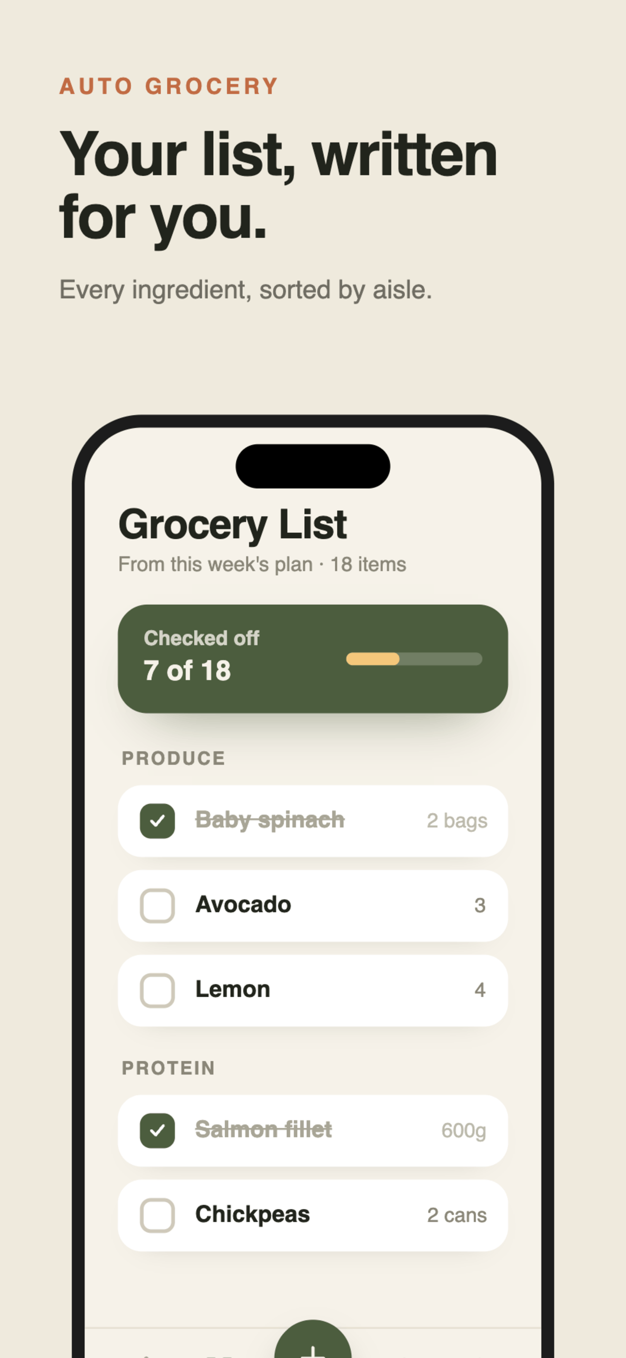 Munchi grocery list screen